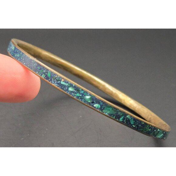 Vintage Brass and Composite Turquoise Bangle Bracelet - Picture 1 of 9